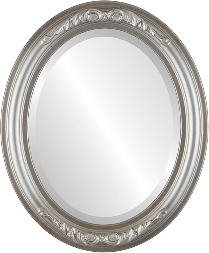 OVALCREST Oval Beveled Wall Mirror for Home Decor - Florence Style - Silver Shade - 44" x 34"