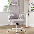 Farini Ergonomic Office Chair, Home Office Desk Chair with Headrest, High Back Computer Chair with Armrests and Adjustable Lumbar Support for Home Office Study Room, White & Gray
