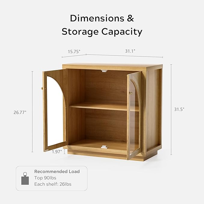 Sideboard Buffet Cabinet, Storage Cabinet with Adjustable Shelf Modular Accent Display Case with Acrylic Doors Console Table for Living Room Kitchen Entryway, Natural Oak