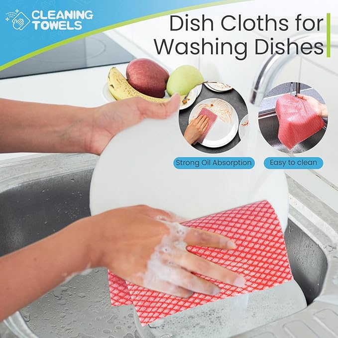 Tioncy 300 Pcs Disposable Dish Cloths for Kitchen Disposable Cleaning Cloth and Towels Handy Cleaning Wipes Disposable Rags for Kitchen and Office(Red, Green, Blue)