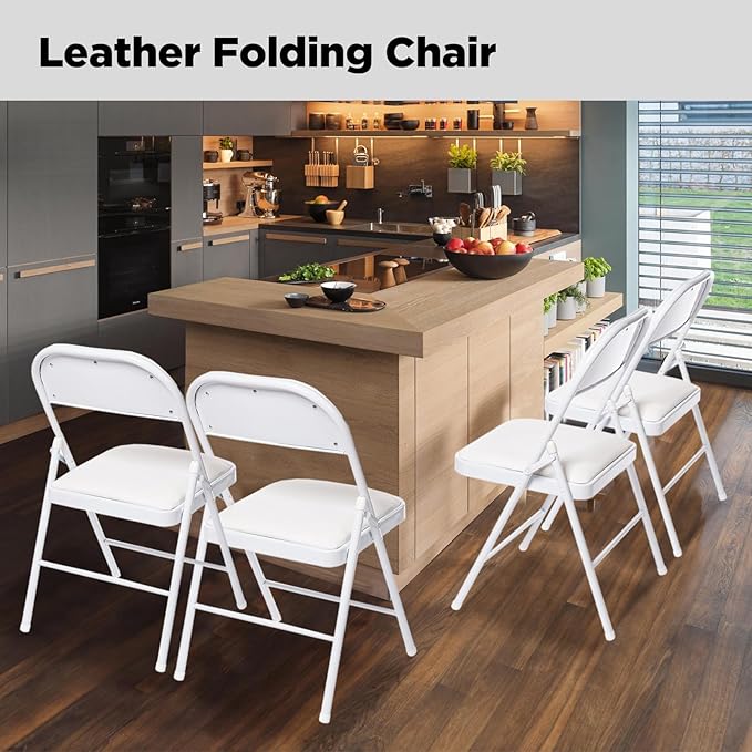 10 Pack Folding Chairs with Padded Seats, Padded Folding Chair with Steel Frame for Events Home Office, Pu Leather Folding Chair White