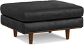 SIMPLIHOME Morrison 33 inch Wide Ottoman in Lead Black Genuine Leather, Multifunctional Footrest, Coffee Table, and Extra Seating for Living Room, Mid-Century Modern Style