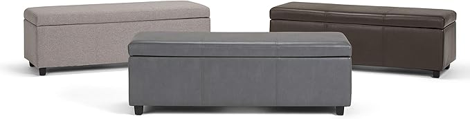 SIMPLIHOME Avalon Storage Ottoman Bench - 48 inch Wide Upholstered Linen Look Fabric Rectangular Lift-Top Ottoman in Cloud Grey, Contemporary Storage Bench for Living Room with High-Density Foam