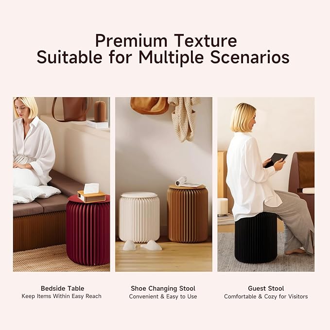 Folding Stool - 12Inch Home Furniture 660lb Load Capacity Foldable Paper Stool - Eco-Friendly Kraft Paper Honeycomb Design,Foldable to 1.2",Brown Modern Minimalist Stool for Living Room(Brown)