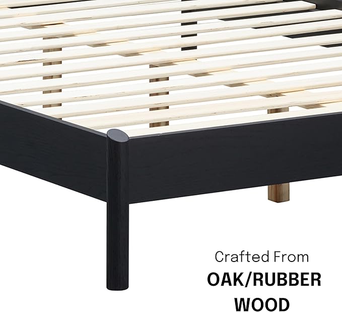 NTC Gem Wooden Bed Frame with Headboard and Natural Rattan, Solid Oak Foundation with Silent Slats, 1000 Lb Capacity, Effortless Assembly, King - Burnt Black