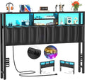 Aheaplus Headboard for Queen Size Bed with Storage, Upholstered Headboards with Outlets, USB Ports and LED Light, Reversible Queen Size Head Board, Height Adjustable, Comfortable Headboard, Black