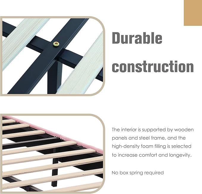 AGARTT Upholstered Platform Bed Frame Twin Size with Headboard and Footboard/Wooden Slats Support/No Box Spring Needed/Easy Assembly,Pink Velvet
