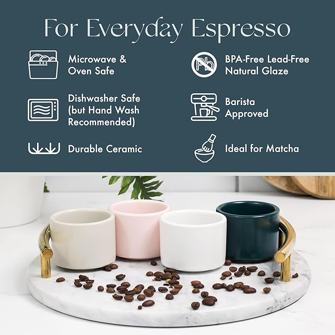 Folk Ceramics Leonard Ceramic Espresso Cups | Modern Stackable Demitasse Mugs for Espresso | Thick Walled, Handleless, Durable, Dishwasher & Microwave Safe | Set of 2, 3oz | Pale Pink