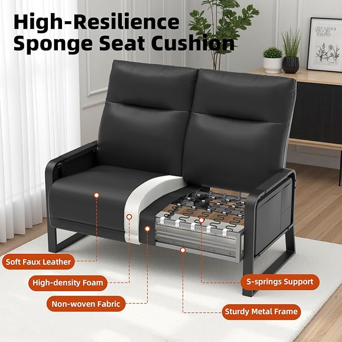 Modular Cloud Sectional Couches for Living Room, Faux Leather Loveseat & Accent Chairs Set of 2, Upholstered Sectional Sofa Set for Office, Black