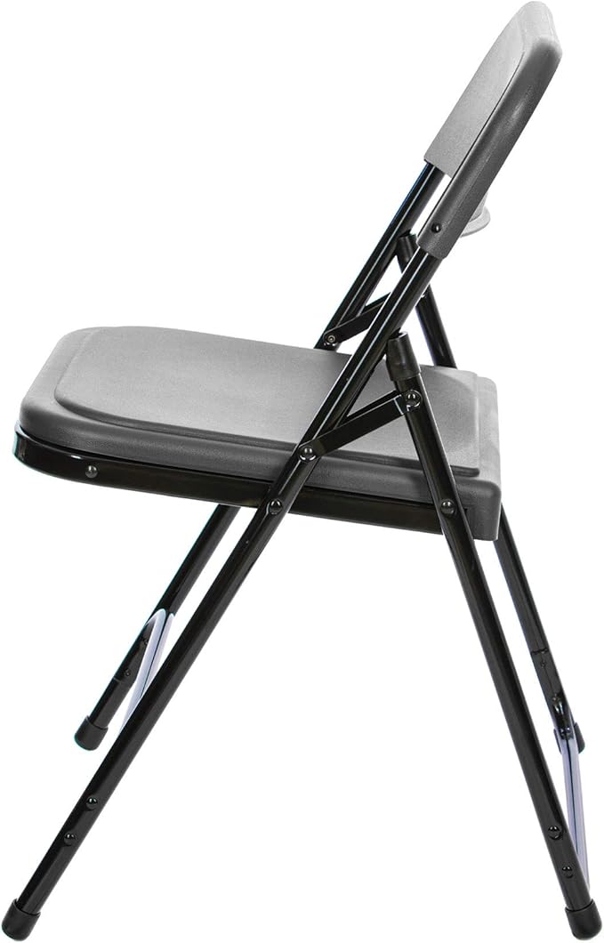 OEF Furnishings OEF800 Series Premium Heavy-Duty Plastic Folding Chairs, Lightweight, Durable Seating for Indoor and Outdoor Use, 500 lb Capacity (4-Pack, Gray Plastic with Black Frame)