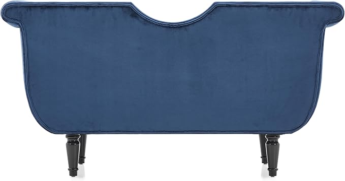 Christopher Knight Home Aurora Velvet Chaise Lounge Indoor with 2 Bolster Pillows, Upholstery Entryway Bench with Nailhead Trim & Curved Arms, End of Bed Bench Ottoman and Wooden Legs, Dark Blue