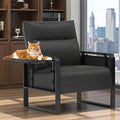 Faux Leather Accent Chair, Upholstered Armchair with Side Tray & Pocket, Comfy Reading Chair for Living Room, Bedroom, Guest Room, Black