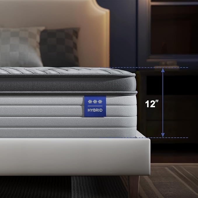 Firm Queen Size Mattress 12 Inch Hybrid Queen Mattress with Gel Memory Foam-Cooling Ice Silk Top, Support&Back Pain Relief, Individual Pocket Spring, CertiPUR-US Certified Mattress in a Box