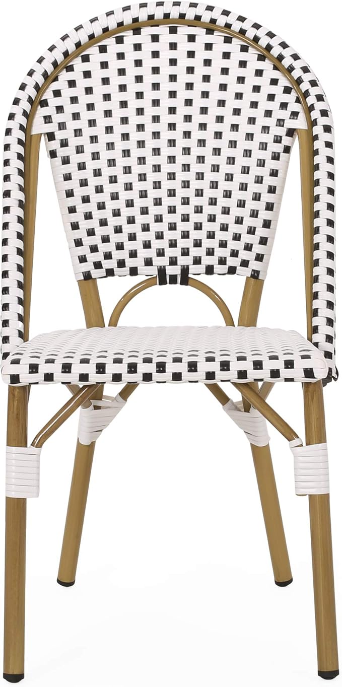 Christopher Knight Home Philomena Outdoor French Bistro Chair (Set of 4), Black + White + Bamboo Print Finish
