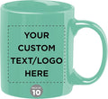 Custom Ceramic Coffee Mugs 11 oz. Set of 10, Personalized Bulk Pack - Coffee cup set, Iced coffee cup, Gaming mug - Tiffany Teal