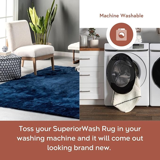 nuLOOM 2' x 8' Cozy Plush SuperiorWash Area Rug, Machine Washable, Non-Slip, Soft Fluffy Shag Carpet for Living Room Bedroom Kids Room Nursery Home Decor, Loni Navy