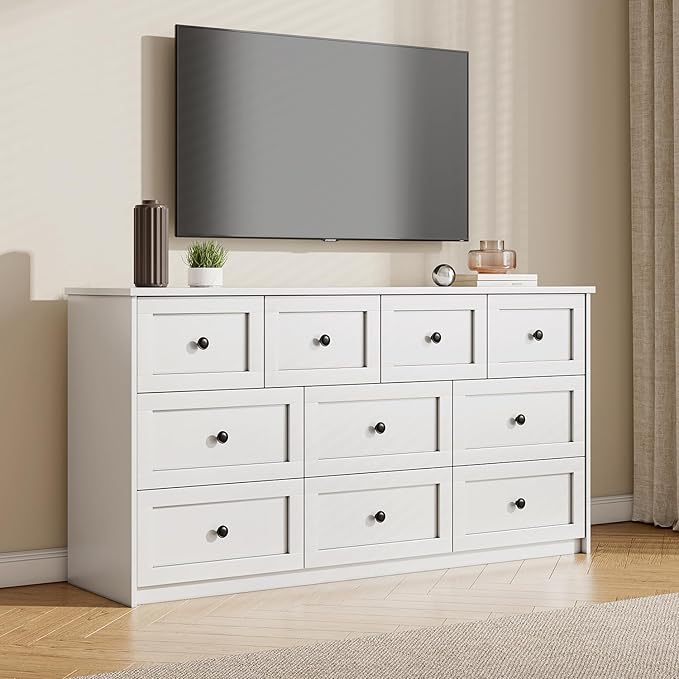 10 Drawer Double Dresser for Bedroom, 59.1" Wide Dressers & Chests of Drawers with Large Capacity Storage,White Dresser for Bedroom,Hallway,White