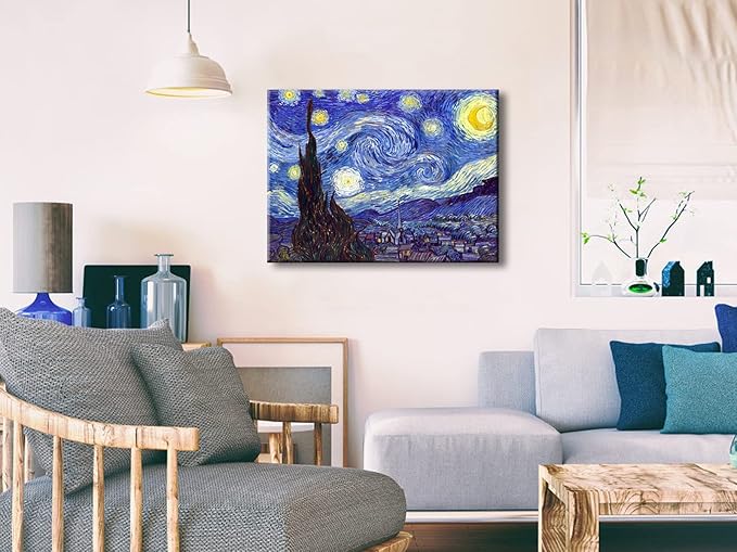 Wieco Art Classic Abstract Giclee Canvas Prints Wall Art for Living Room Home Office Decor Large Starry Night by Van Gogh Famous Artwork Modern Stretched Landscape Pictures