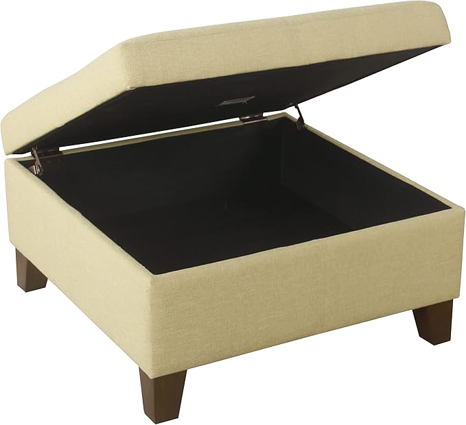 HomePop Woven Square Storage Ottoman with Wood Legs, Tan