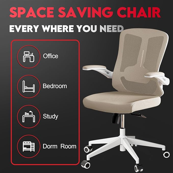 Ergonomic Office Chair - 400LB Comfy Desk Chairs with Adjustable Headrest and Lumbar Back Support, Mesh Computer Chairs with Wheels and Arms for Home Office, Study, Bedroom and Dorm (03khaki)
