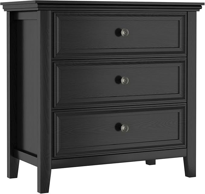 Farmhouse Black 3-Drawer Dresser for Bedroom - 31.5" Wide 3 Chest of Drawers Storage Organizer Cabinet as Nightstand or Bedside Dresser