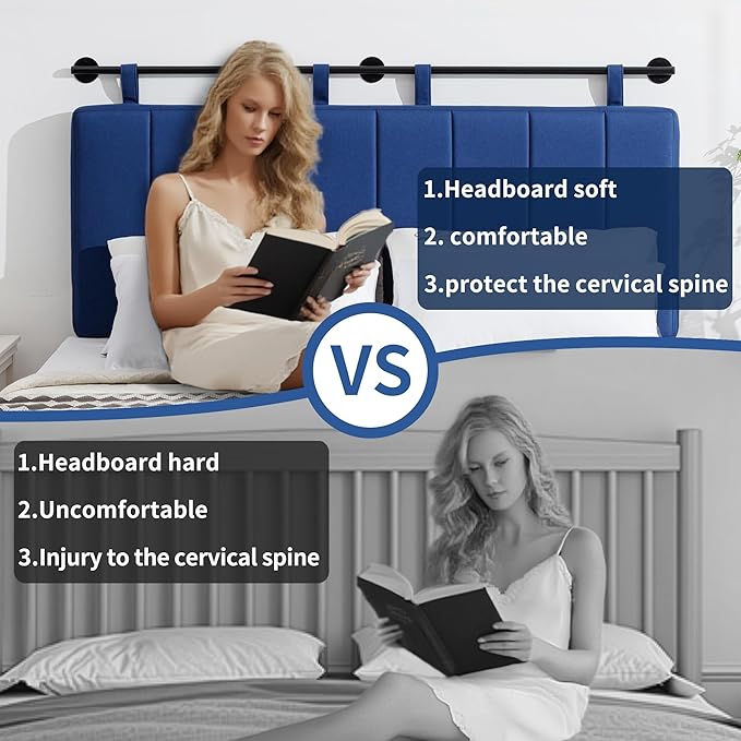 UEV Queen Headboard Only, Wall Mounted Hanging Upholstered Bed Head Board, Modern Vertical Channel Design of Fine Linen, Elegant Dark Blue Fluted Headboard for Bedroom (Dark Blue, Queen Size)