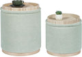 PINPLUS Round Ottoman with Storage Set of 2, Storage Ottoman with Tray, Teddy Velvet Ottoman Storage Modern Multifunctional Foot Rest Stool for Bedroom, Living Room, Dorm (Green)