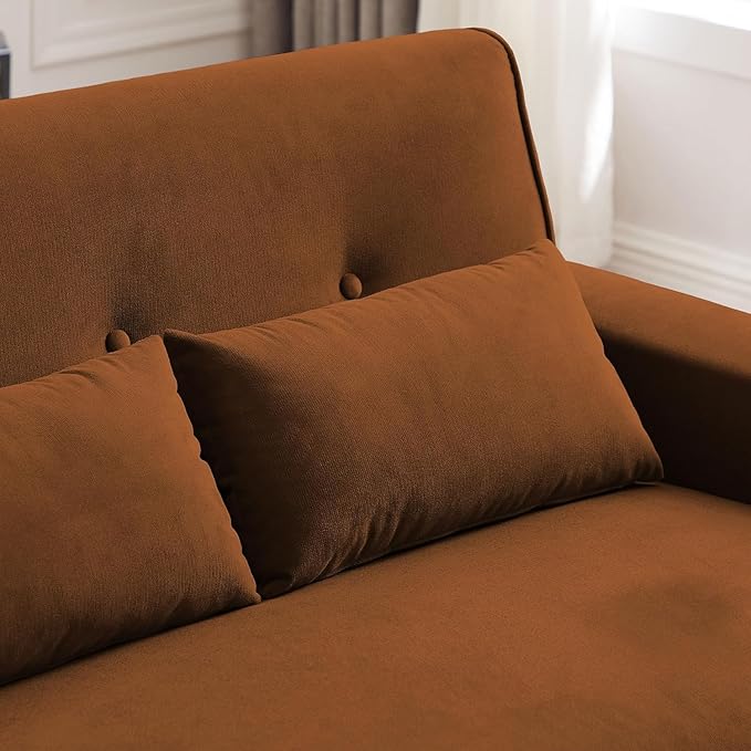 48.8" Small Loveseat Sofa, Mid Century Modern Love Seat Couch with Back Cushions and Plastic Legs, 2 Seater Couches for Living Room, Bedroom, Small Spaces, Orange