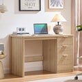 48" Modern Fluted Executive Desk with Storage Cabinet, Natural Wood Home Office Desk with File Drawer & Metal Handles, Large Computer Writing Table for Office,Study, Living Room, Bedroom