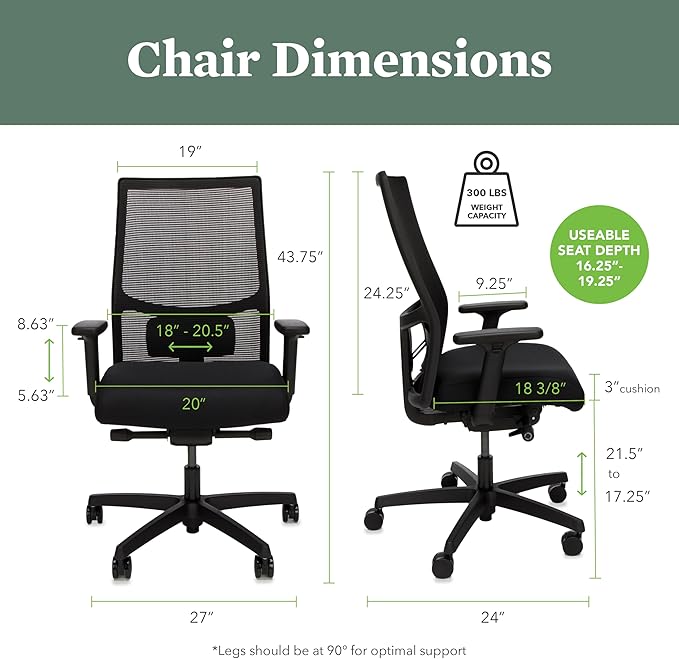 HON Ignition 2.0 Mid Back Task Chair, Spectrum Mesh, Advanced Synchro-Tilt Control, Office Chair with Lumbar Support, Height and Width Adjustable Arms, Black Frame, Cobalt