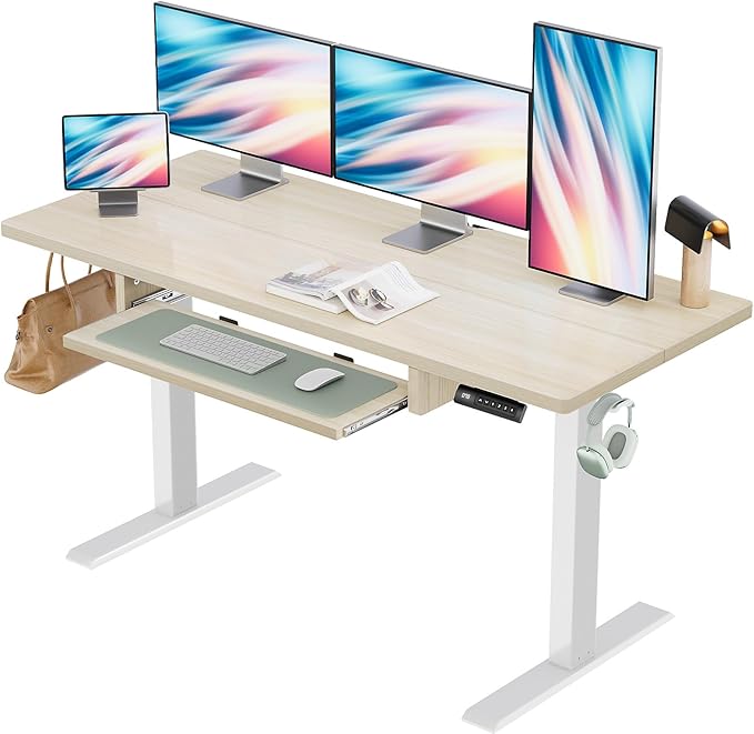 Marsail Electric Standing Desk with Ergonomic Keyboard Tray, Adjustable Desk with 27.5” to 46.7” Height Range, 4 Memory Presets, Smooth and Quiet Lifting, 55 x 24 inch Adjustable Height,TZESD15Modern