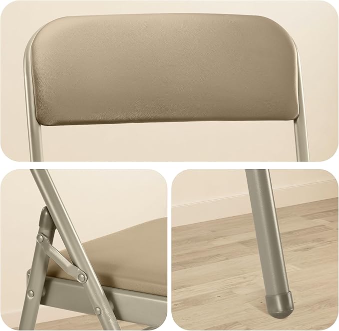 cyclone sound 2 Pack Folding Chairs with PU Padded Cushion and Back, Commercial Grade Metal Chairs with Comfortable PU Leather Cushion for Home and Office, for Indoor and Outdoor Events (2, Beige-PU)