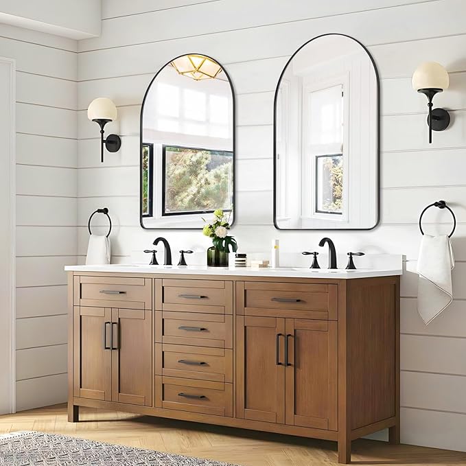 ANDY STAR Arched Mirror, Black Bathroom Mirror in Stainless Steel Metal Frame, Arch Top Rounded Corner 1 Inch Deep Set Design Wall Mount Hangs Vertical