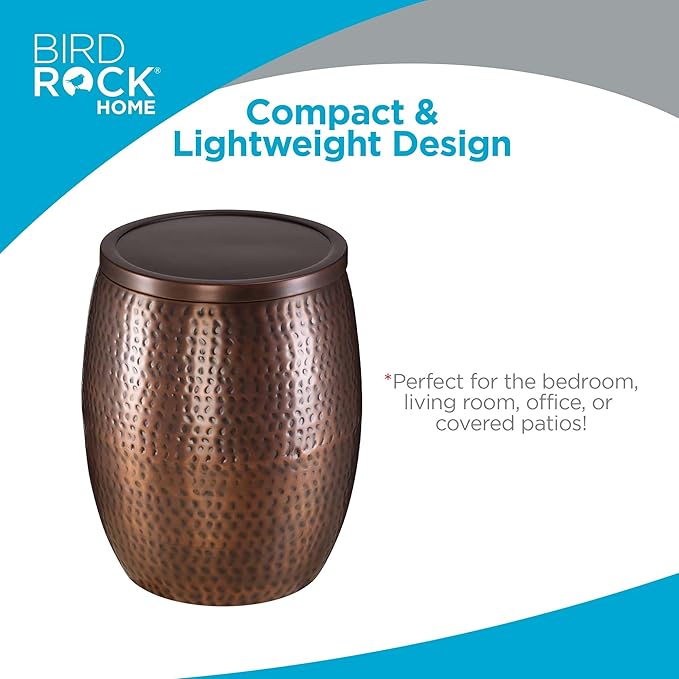 BIRDROCK HOME 20 in Metal Storage Side Table | Hammered | 15.96 in D | End Tables | Home Furniture | Removable Lid | Copper Antique