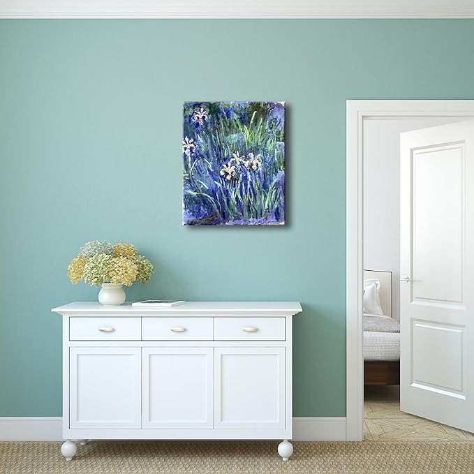 Wieco Art Canvas Wall Art Irises by Claude Monet Oil Paintings Reproduction Landscape Pictures Artwork on Canvas Art Prints for Living Room Decorations and Wall Decor
