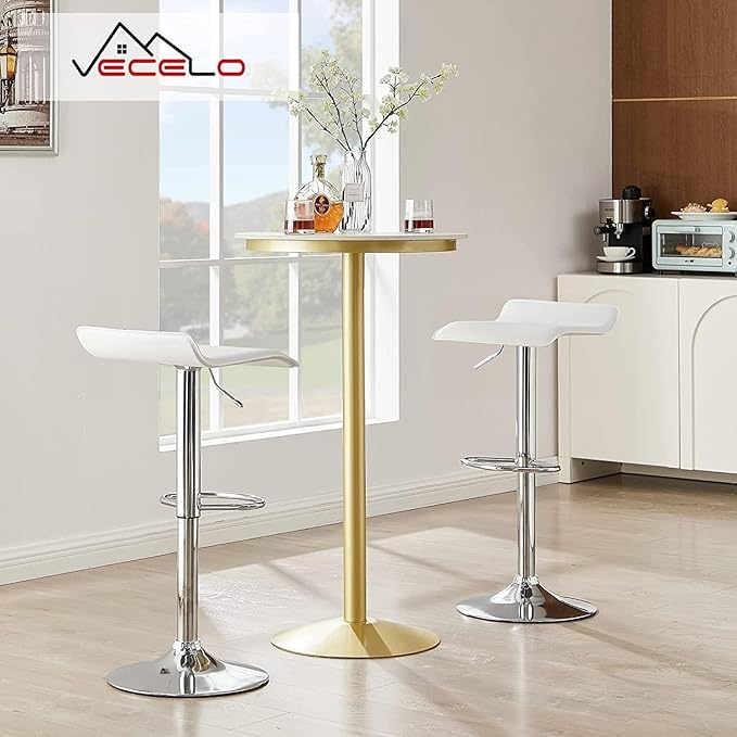 VECELO Bar Stools Set of 2, Swivel Bar Chairs, Adjustable Counter Bar Stools, Modern Armless PVC Stools for Kitchen/Island/Bar/Dining Room/Party, Pearl White