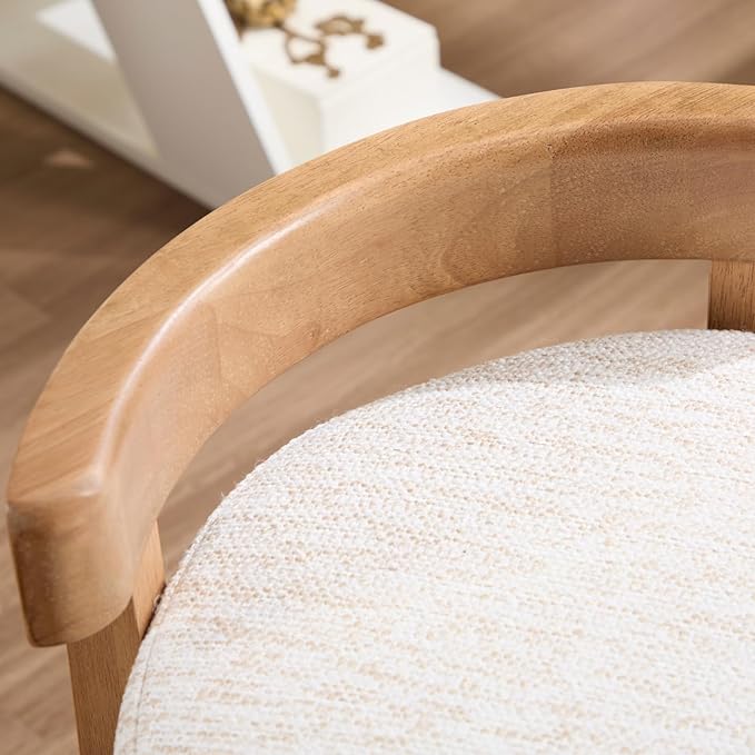 Modern Vanity Chair Upholstered Small Ottoman Footstool, Make Up Stool Chenille Fabric with Backrest Wooden Frame for Living Room Bedrooms, 1PC, Beige