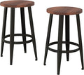 Lavish Home Set of 2 Counter-Height Bar Stools – Modern Backless Seating Set with Metal Bases and Wood Seats for Kitchens or Dining Rooms (Brown)