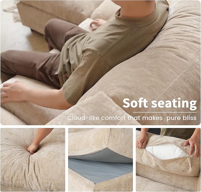 Cloud Sectional Couches for Living Room,100.5" Convertible L Shaped Couch with Ottoman, 4 Seater Modular Sectional Sofa,Deep Seater Furniture Sets,Khkai