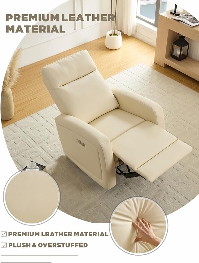 Power Recliner Chairs for Living Room,Wall Hugger Recliners with Power Headrest Type-C Charger, Leather Electric Recliner Chair for Adult, Black