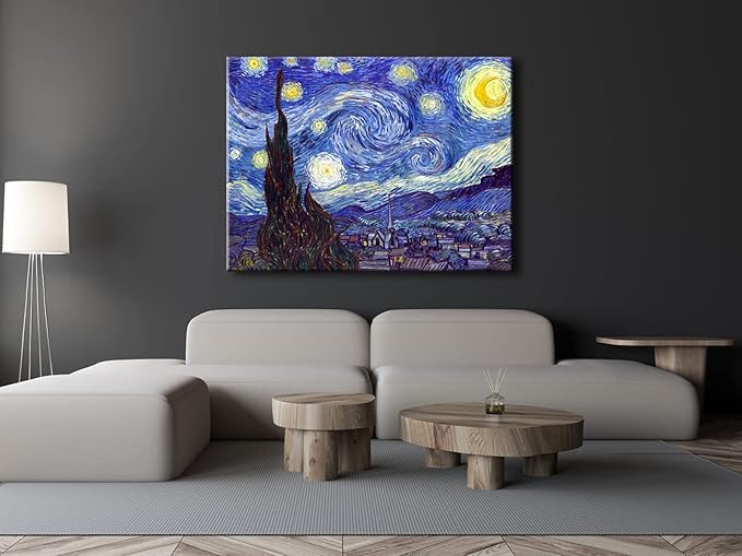 Wieco Art Starry Night Canvas Prints Wall Art by Van Gogh Classical Famous Artwork Huge Size Modern Blue Impressionist Sky Star Pictures Paintings for Living Room Bedroom Home Decorations