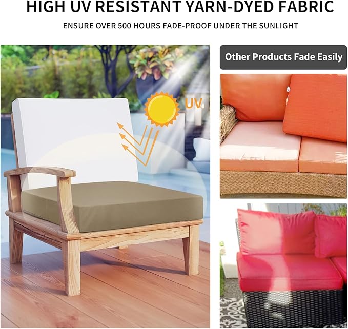 Easy-Going Waterproof Patio Cushion Covers ONLY Cover 24x24x4 inch 4 Pack Replacement Non-Slip Outdoor Seat Cushion Slipcover with Zipper. Camel