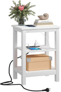 VECELO Modern Nightstands with Charging Station,Side End Table Night Stand with Storage Shelf for Small Spaces, Bedroom,Living Room