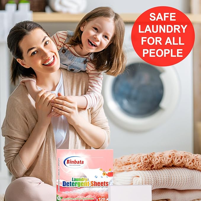 Laundry Detergent Sheets - Up To 128 Loads, Hypoallergenic, Eco-Friendly Peach Scent, Biodegradable, Plastic Free, Liquidless Laundry Sheets Suitable for Sensitive Skin