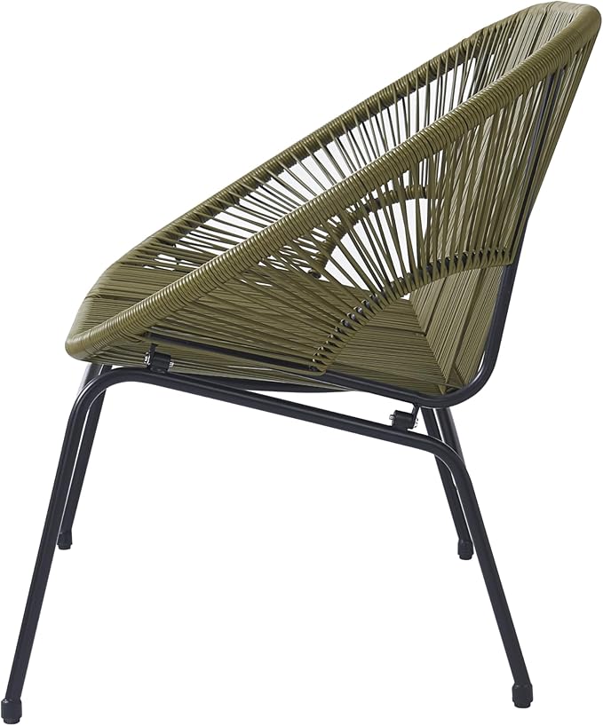 Christopher Knight Home Dessa 3 Piece Patio Furniture Set, Patio Wicker Accent Chair Set of 2 and Loveseat, Metal Frame 4 Seater Outdoor Papasan Lounge Chair Set, PE Rattan Outdoor Bistro Set, Green
