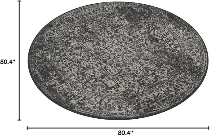 SAFAVIEH Evoke Collection 6'7" Round Grey/Ivory EVK256D Oriental Distressed Non-Shedding Dining Room Entryway Foyer Living Room Bedroom Area Rug
