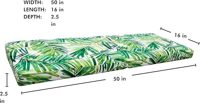 Tommy Bahama Bench Cushion, 50" X 16" X 2.5", Coastal Palm Green Leaf