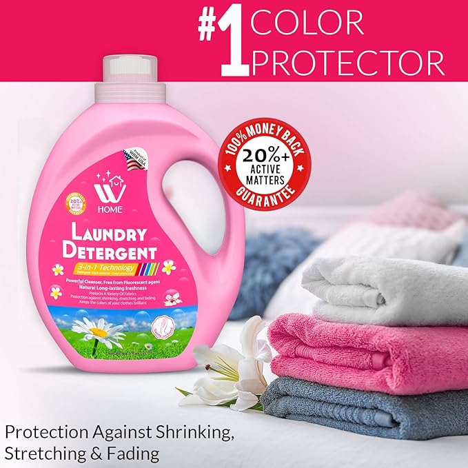 Liquid Laundry Detergent, 3-In-1 Effective Washing Technology, Highly Concentrated with Natural Floral Scent, Long-Lasting Freshness - 67.6 fl Oz, Pack-2