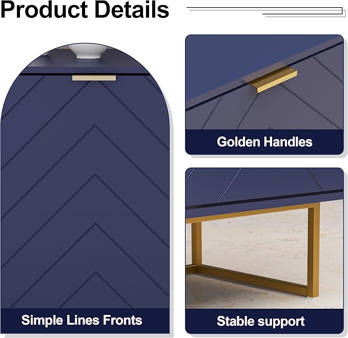 Scurrty 31.5'' Navy Blue Sideboard Cabinet, 3-Door Buffet with Adjustable Shelf & Herringbone Design, Versatile Storage Cabinet for Kitchen, Living Room & Entryway