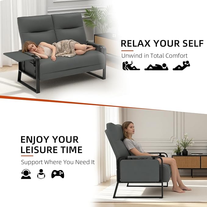 Modular Cloud Sectional Couches for Living Room, Faux Leather Loveseat & Accent Chairs Set of 2, Upholstered Sectional Sofa Set for Office, Gray